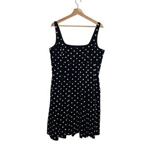 Lauren Ralph Lauren Black & White Polka Dot Sleeveless Cotton Blend Women's Dres